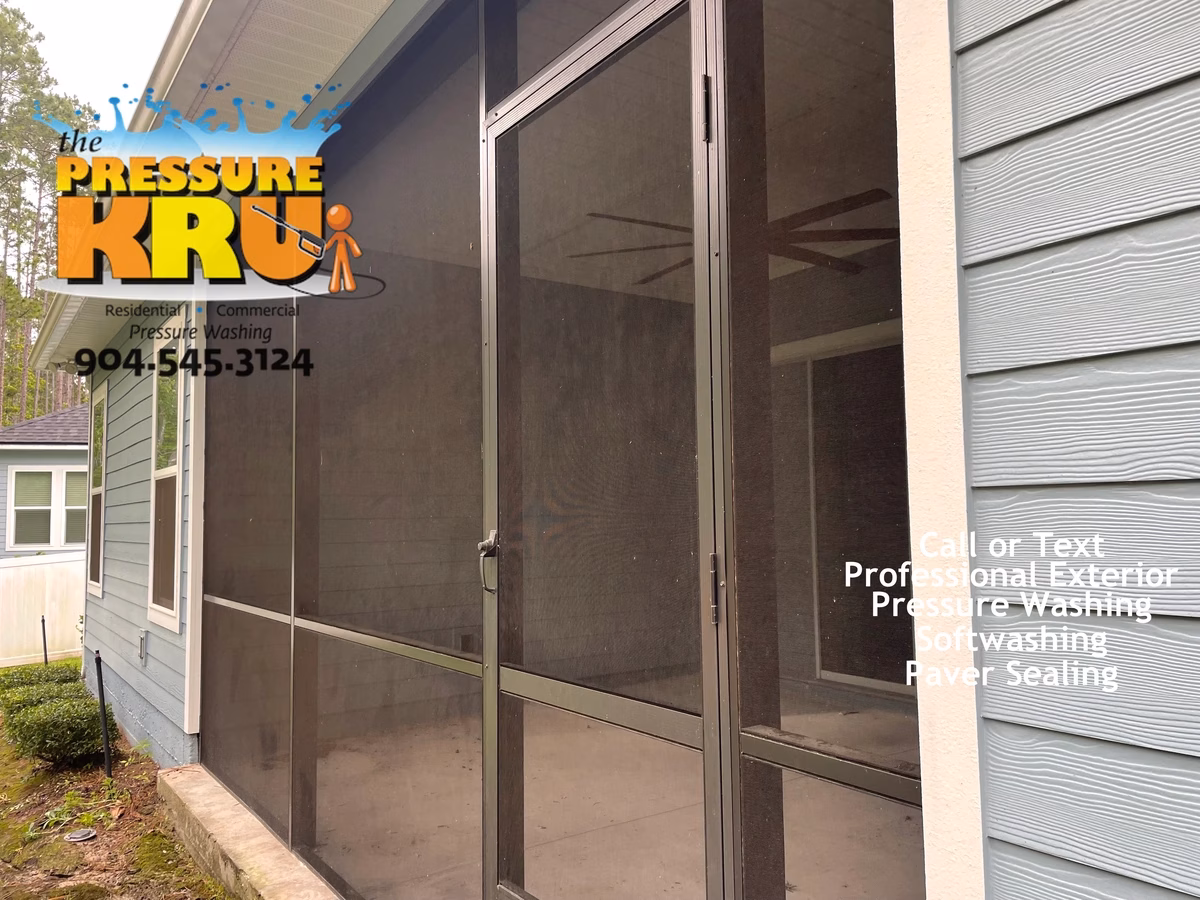 Screen enclosure before soft washing in Bartram Park, FL.