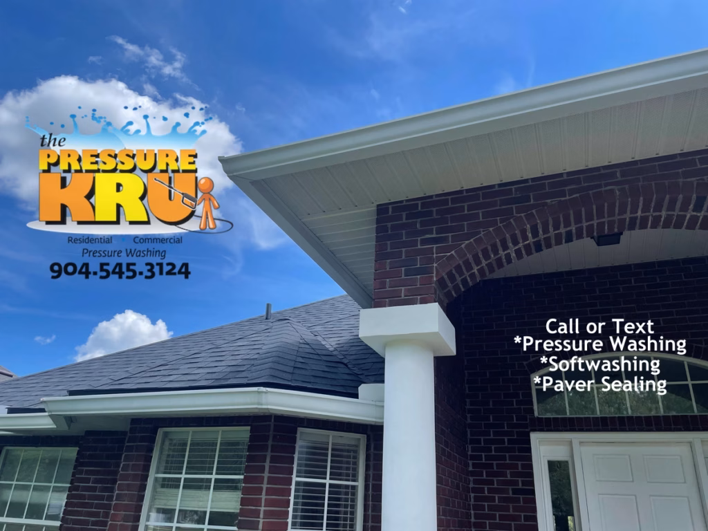Brick home after being restored with expert exterior cleaning in Jacksonville FL