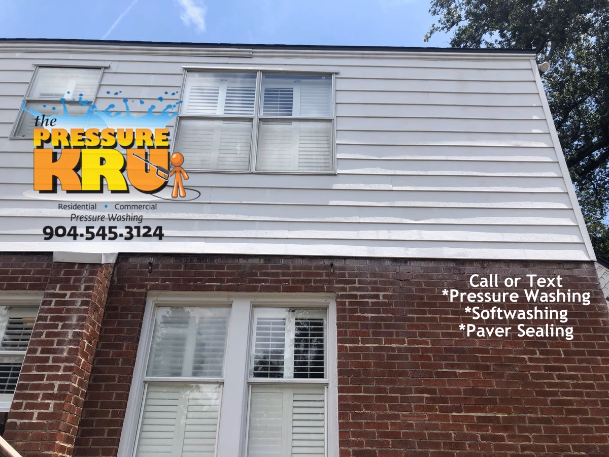 Residential brick facade professionally cleaned in Jacksonville FL after mold and mildew removal