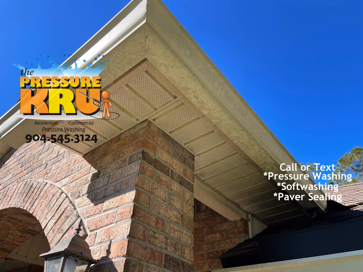 Professional brick house washing service in St Augustine FL before restoring the home's exterior appearance