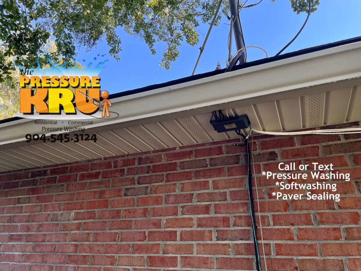Soft washing brick exterior to remove mold and mildew in St Johns FL after