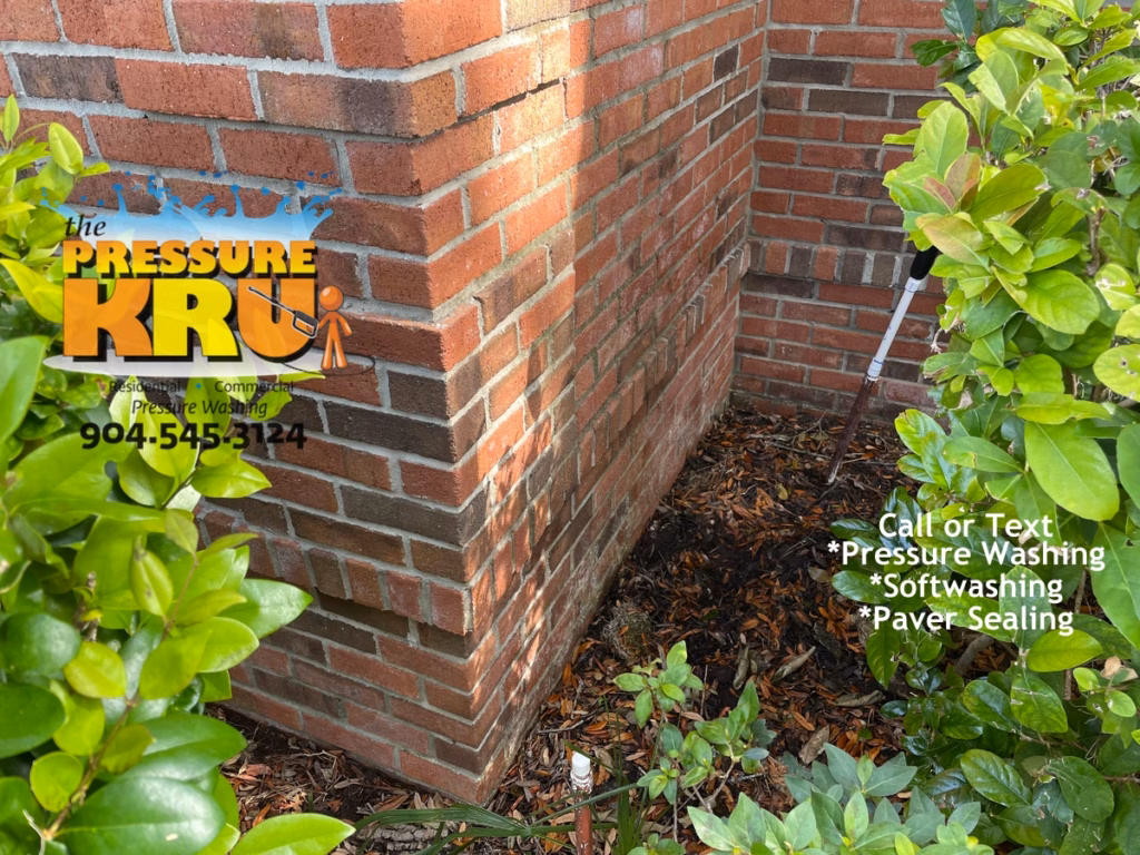 Clean brick home after algae removal in St. Johns FL.
