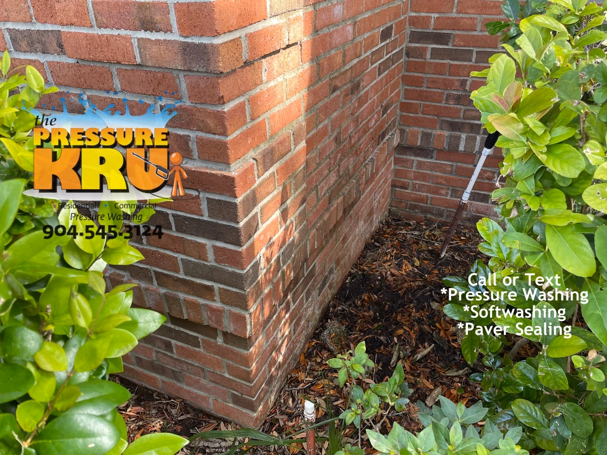 Clean brick home after algae removal in St. Johns FL.