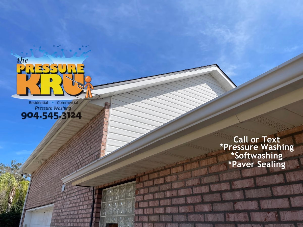 Brick Exterior Cleaning for a home in St Augustine FL showing mold and dirt after
