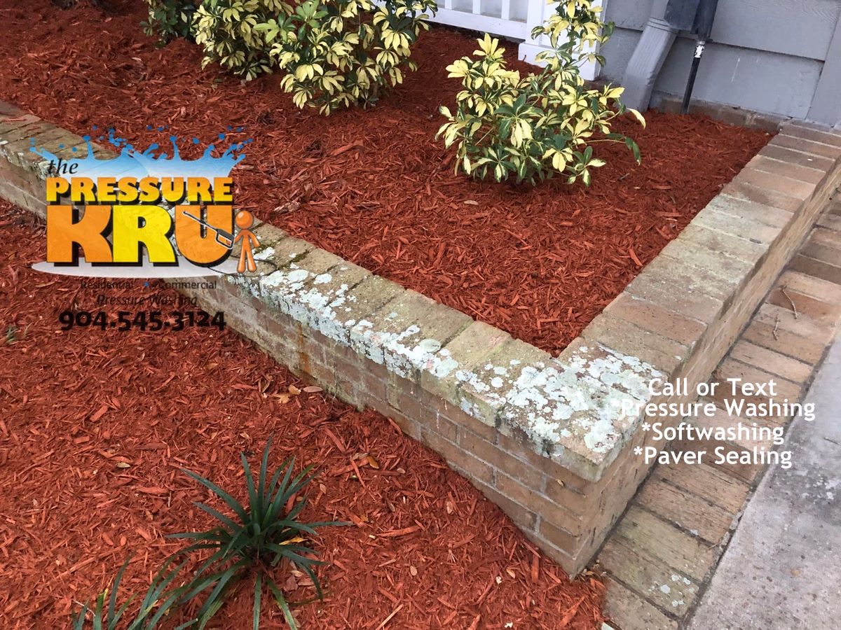 Brick home after before algae removal in Marsh Landing showing grime