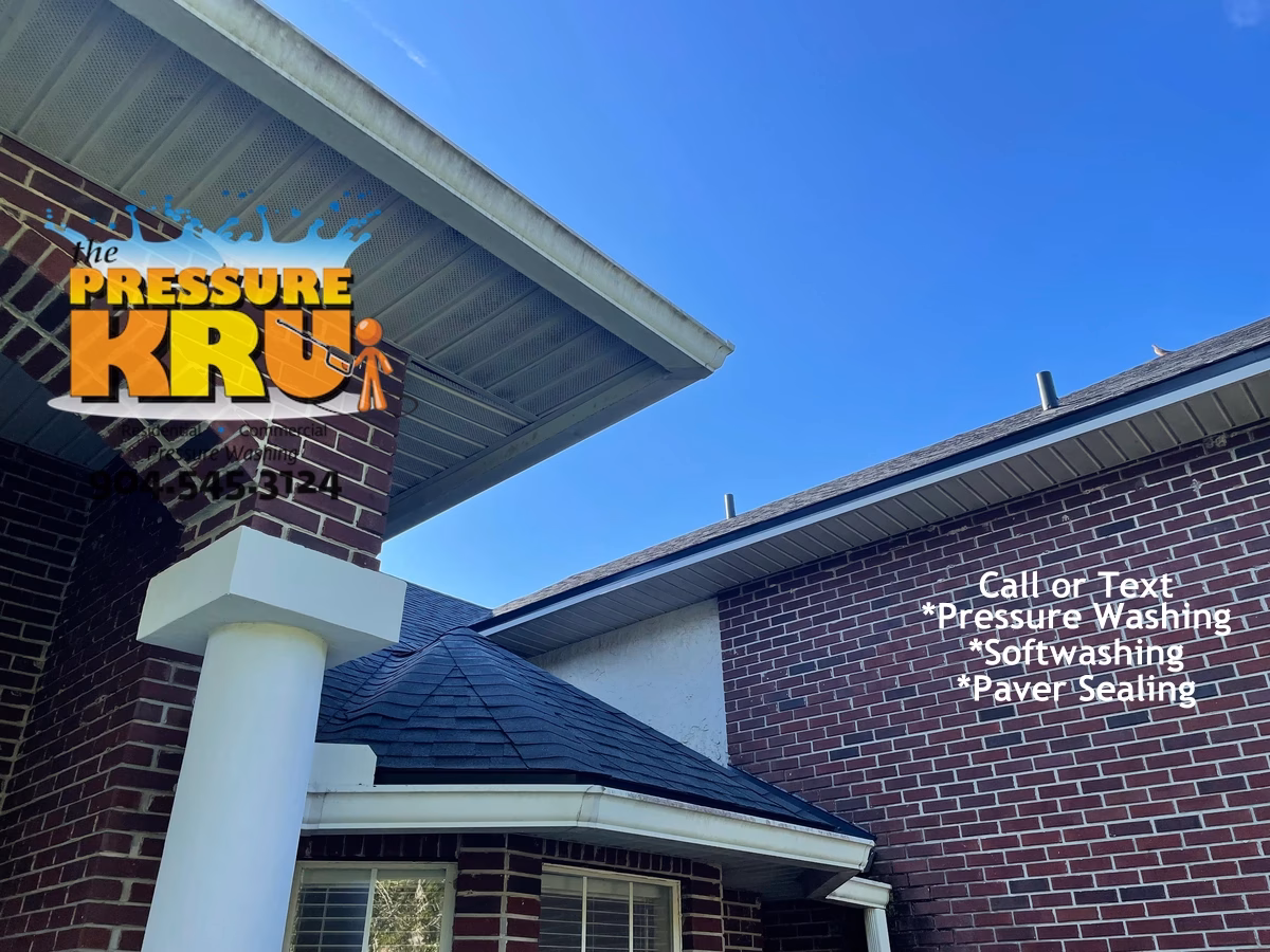 Residential brick exterior before soft washing in Sawgrass