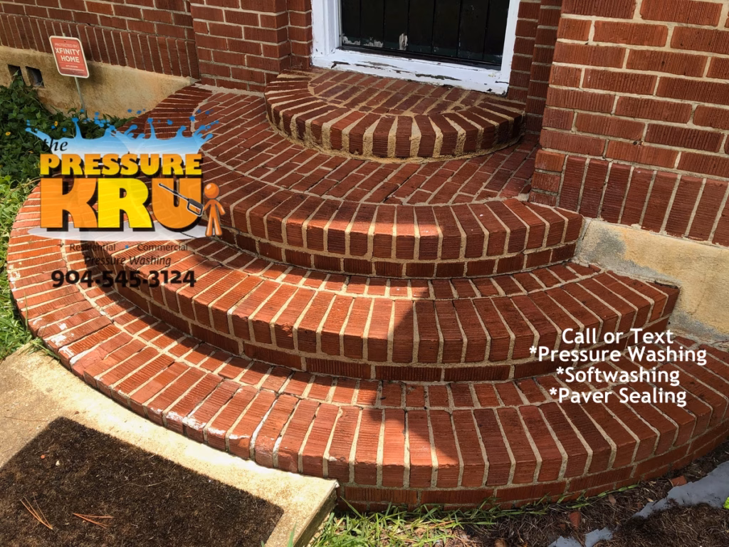Brick home patio exterior cleaning after removing black mold in Jacksonville FL