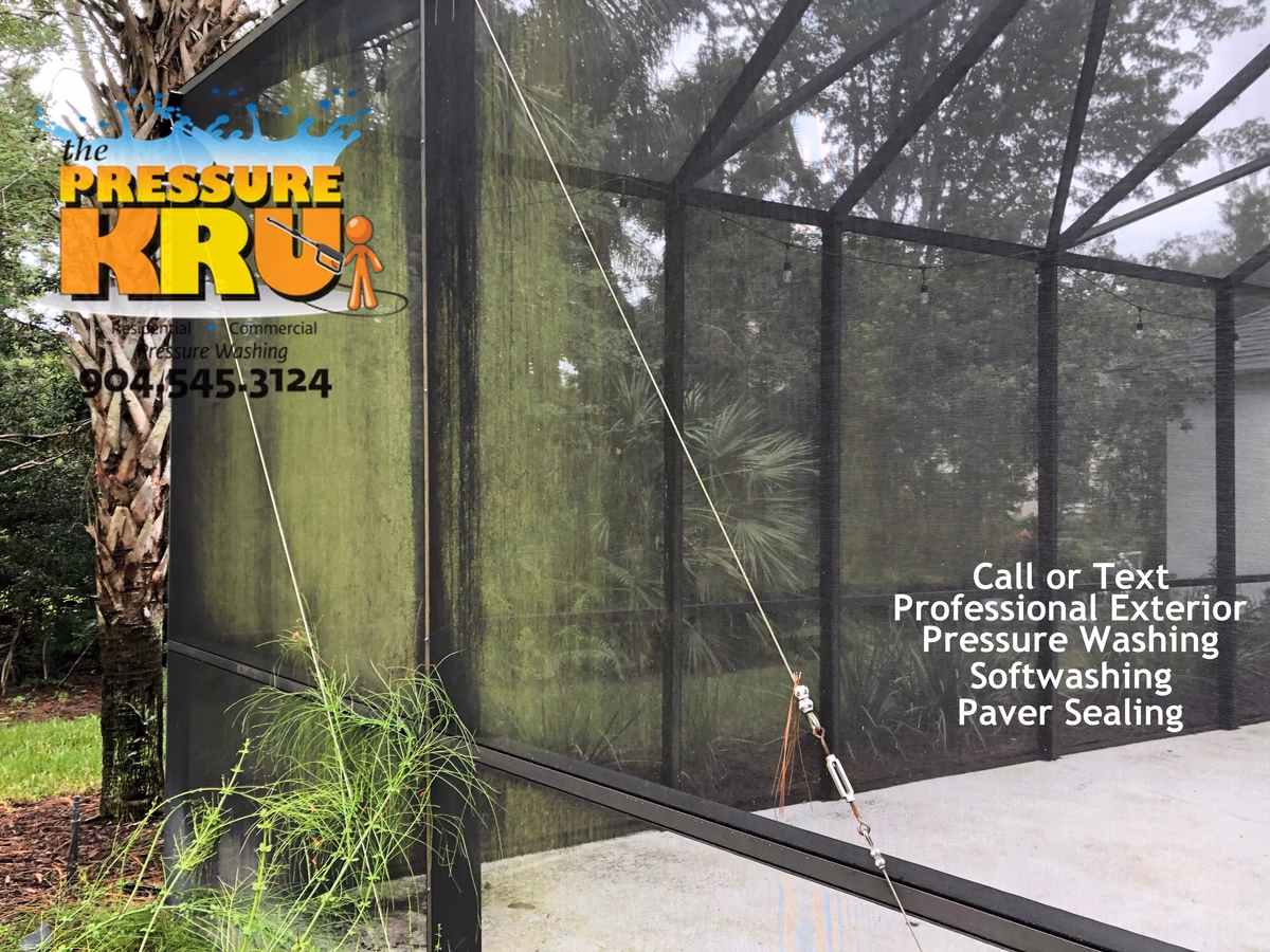 Screen enclosure before cleaning in Saint John's, FL.
