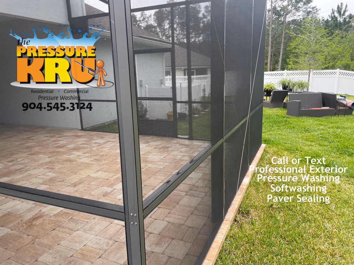 Screen enclosure after soft washing in St. Johns, FL.