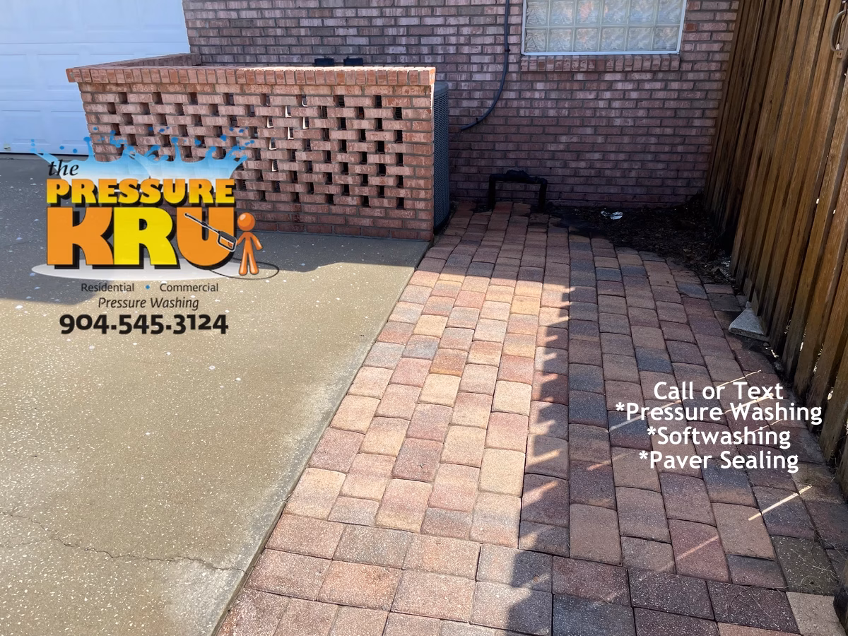Residential brick house after professional brick exterior cleaning in Ponte Vedra Florida.