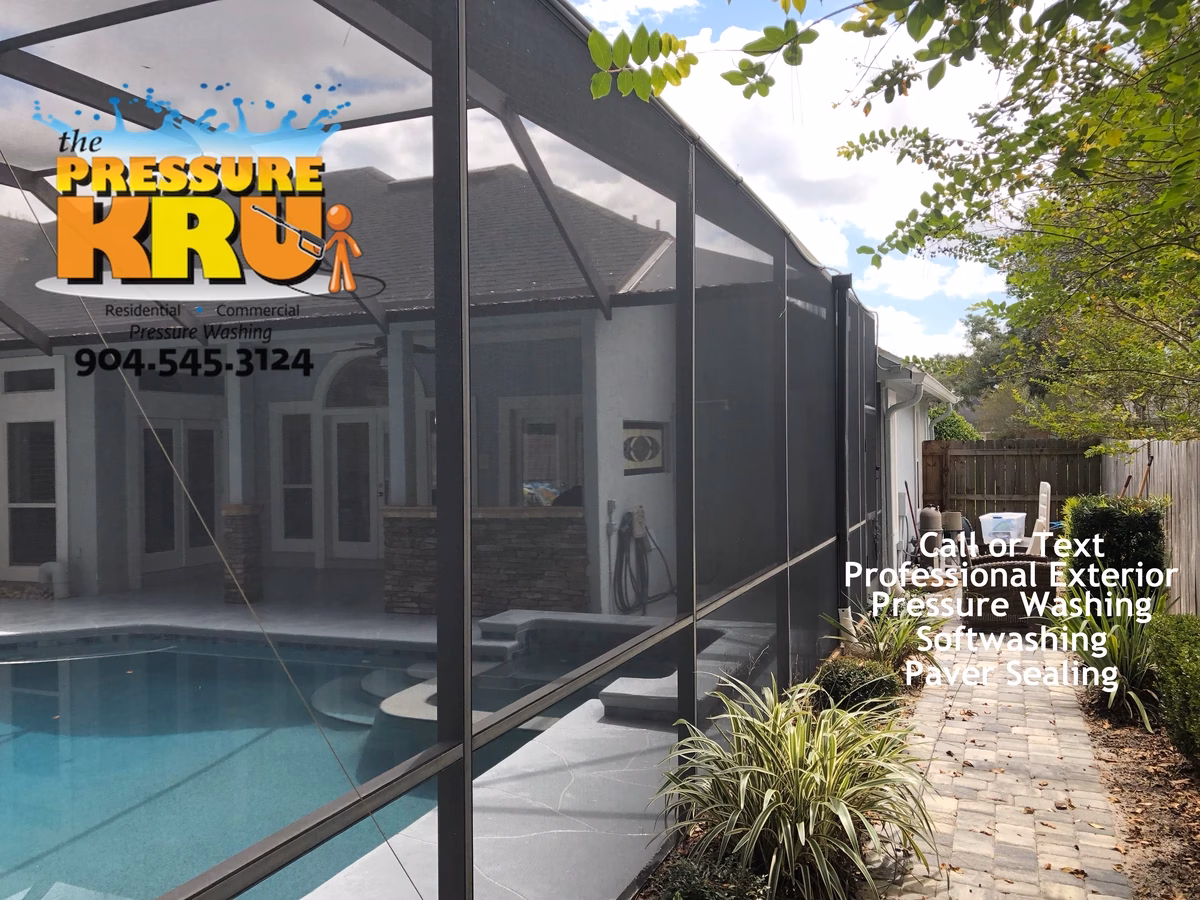 Pool Enclosure after soft washing in Ponte Vedra, FL.