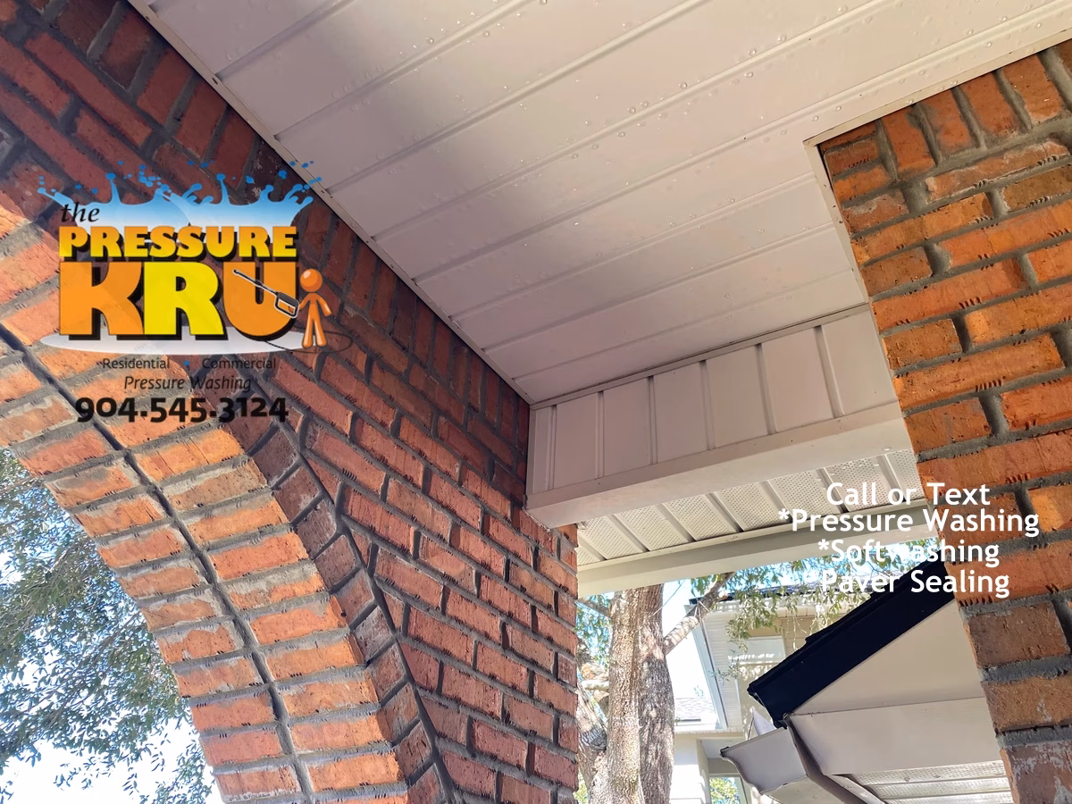 Brick exterior before cleaning on a home in Ponte Vedra Beach FL using a professional soft washing process.