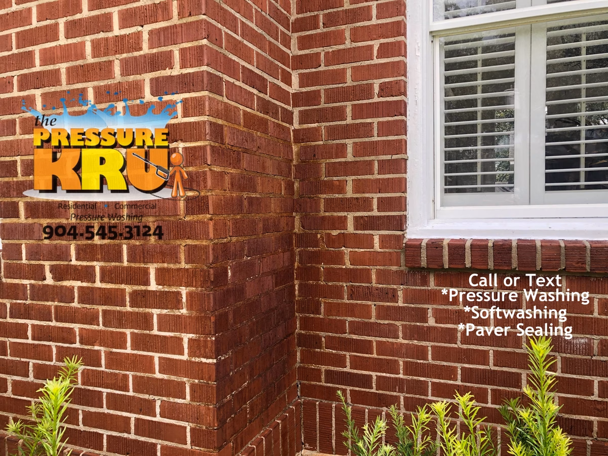 After cleaning brick home in St Johns FL successfully removing concentrated black mold staining