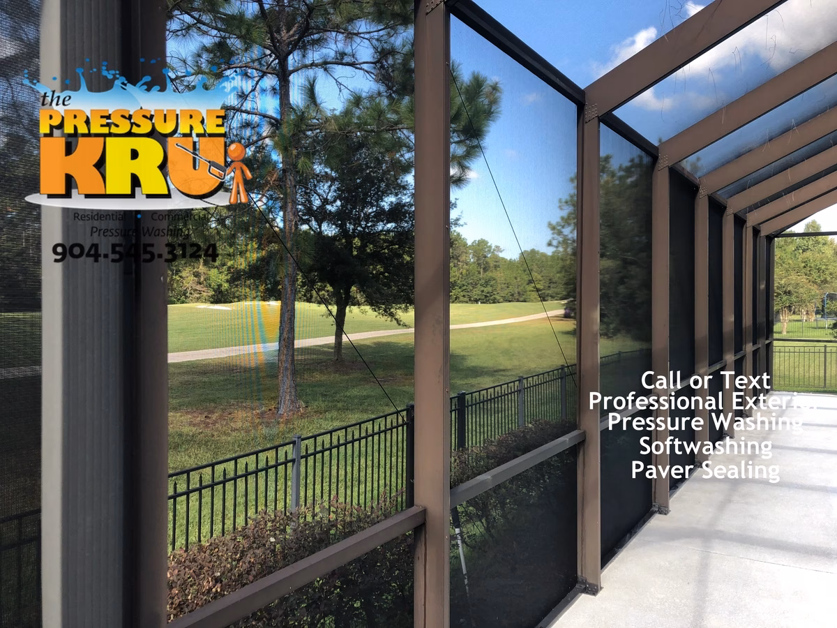Clean screen enclosure after professional soft washing in St. Augustine, FL 32092