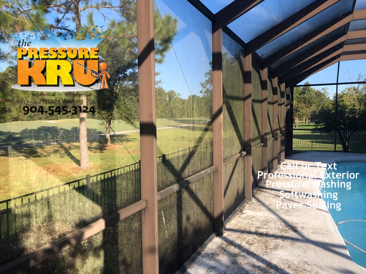 Clean screen enclosure before professional soft washing in St. Augustine, FL 32092