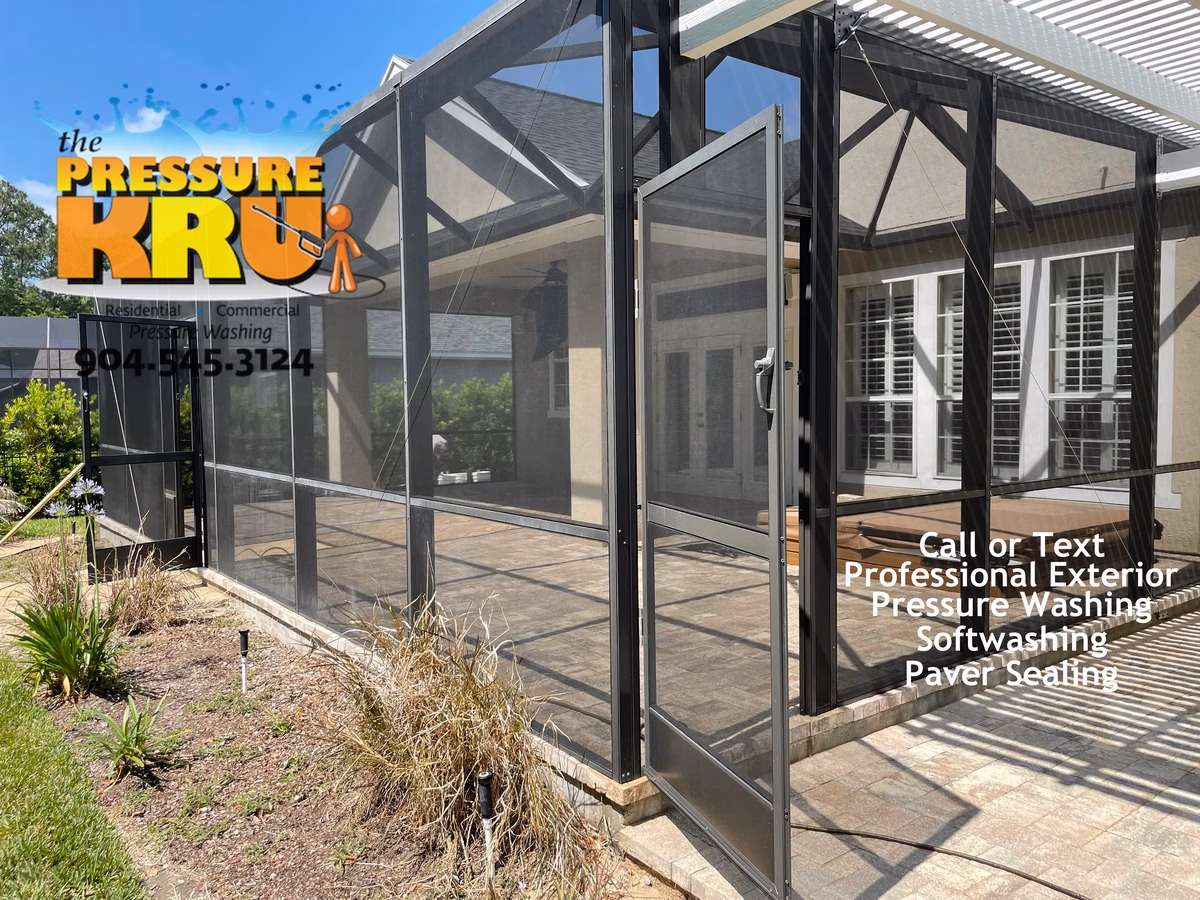 Screen Enclosure after cleaning by The Pressure Kru in South Hampton.