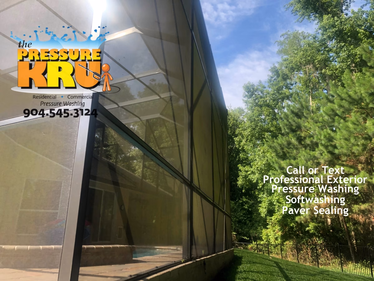 Before Photo of a pool screen enclosure cleaning project in St. Johns, FL.