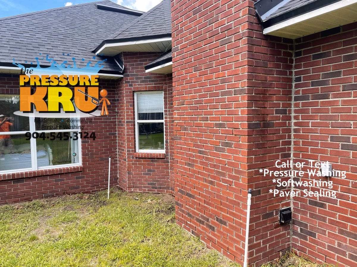 After brick house cleaning in Saint Johns FL removing black mold green algae and dirt