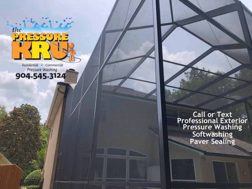 Pool Cage before cleaning at a home in Ponte Vedra, FL.
