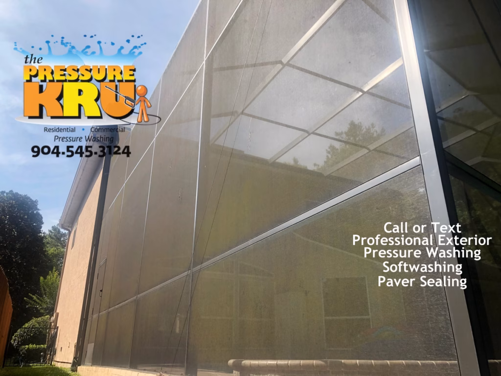 Pool Cage before cleaning at a home in Ponte Vedra, FL.