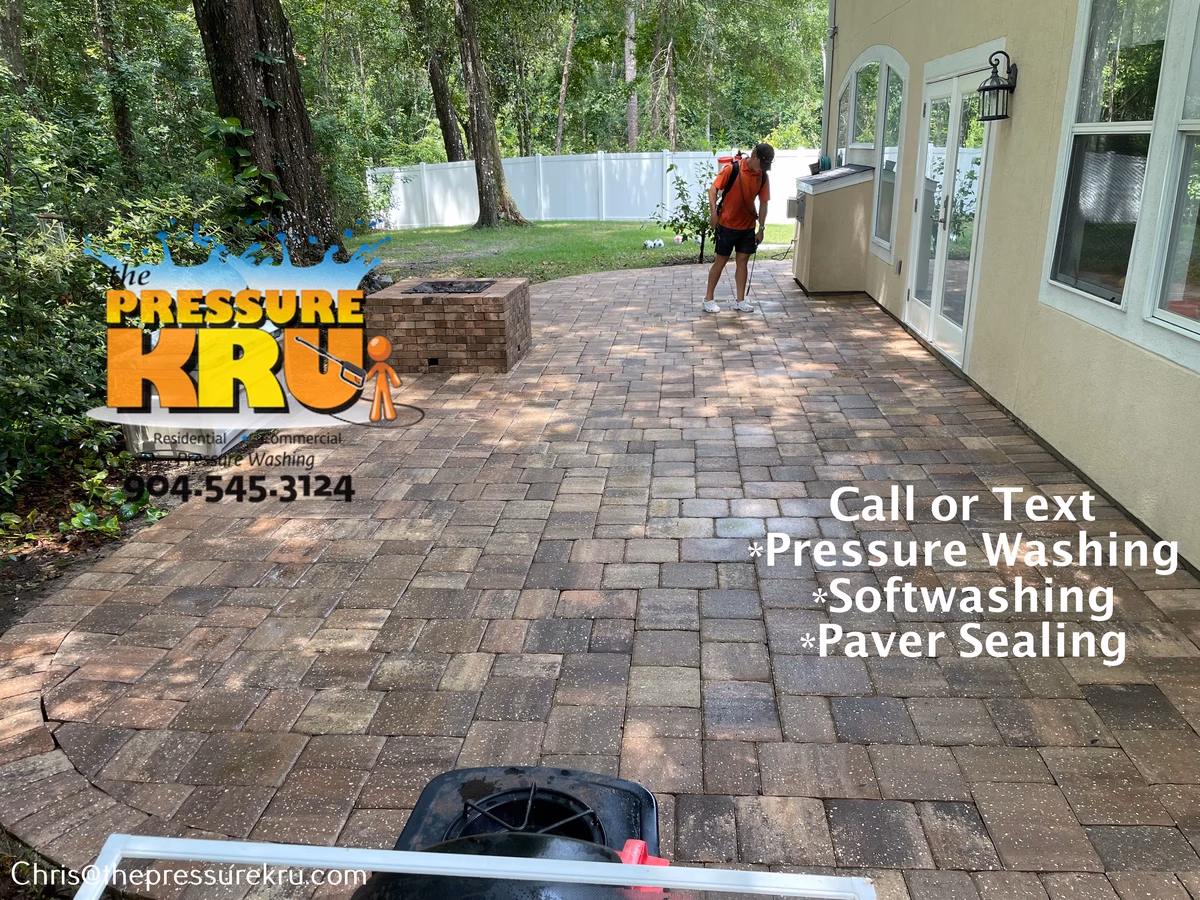 Paver patio pressure washing completed in St. Johns, FL after