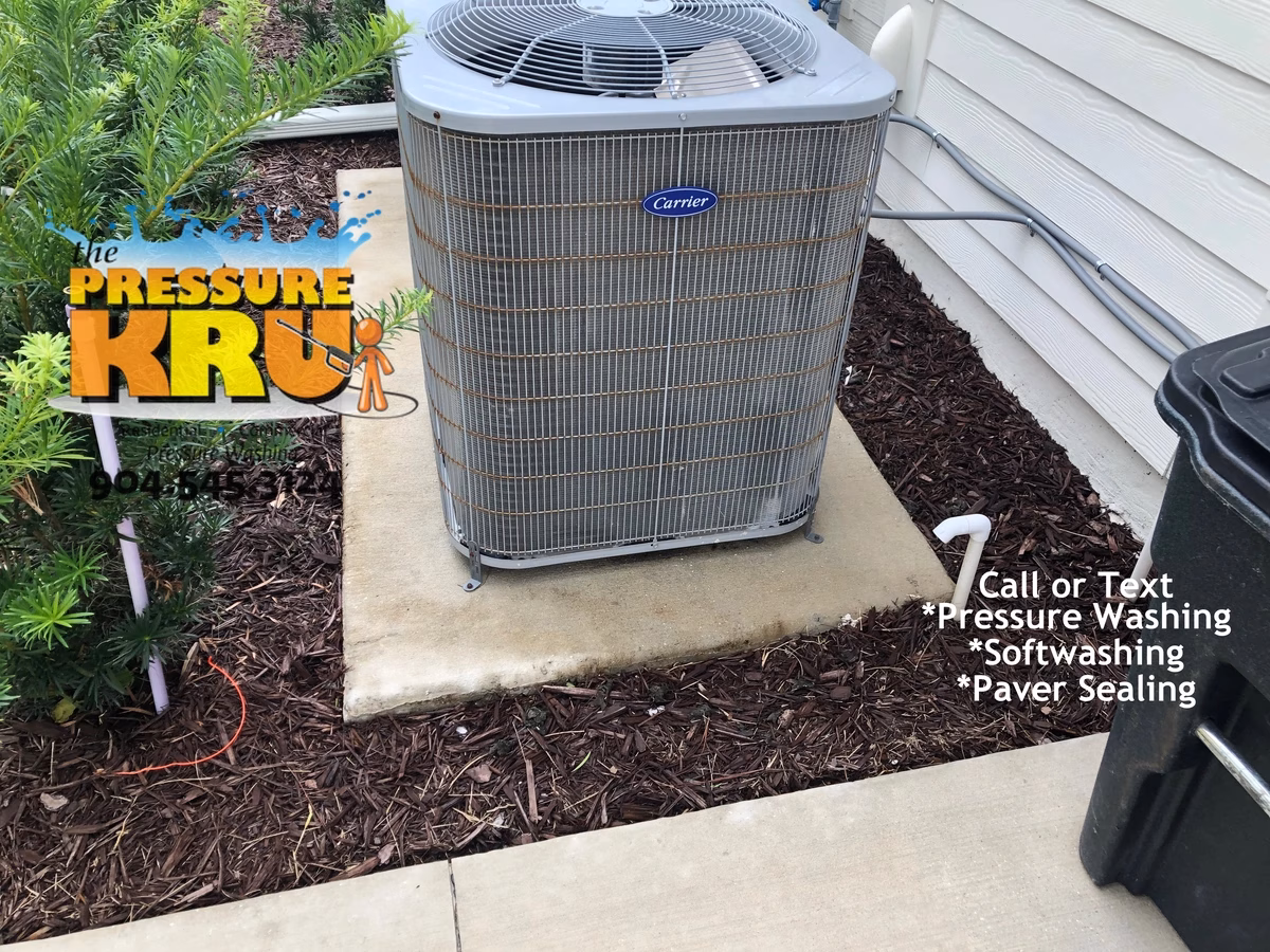 Top-rated driveway cleaning service transforming home and even A/C house keeping pad in St. Johns, FL. After picture.