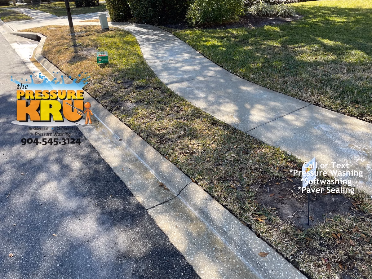 Professional driveway curb pressure washing in St. Johns, FL after cleaning
