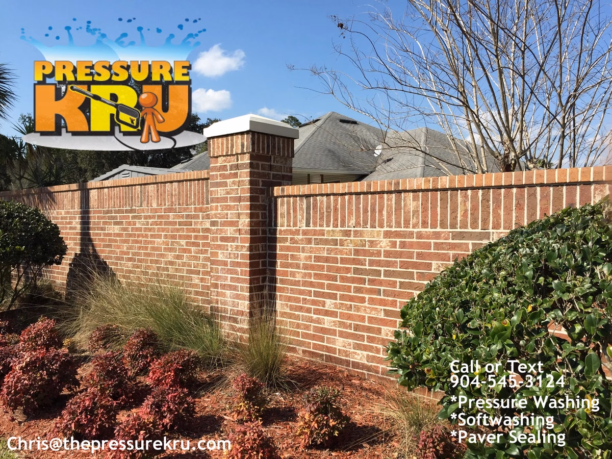 Brick Fence Cleaning in Fruit Cove FL after removing black mold in grout joints.