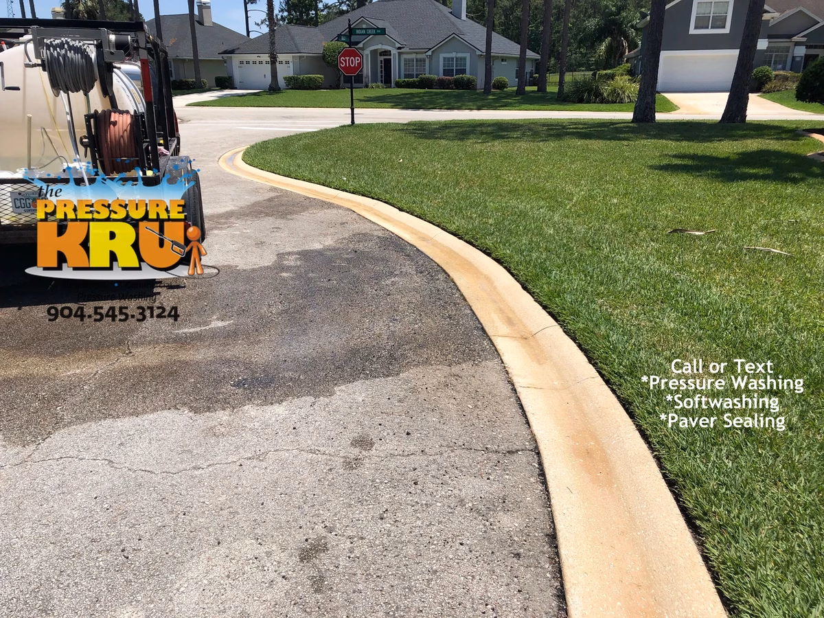 Concrete curb pressure washing in St. Johns , FL after