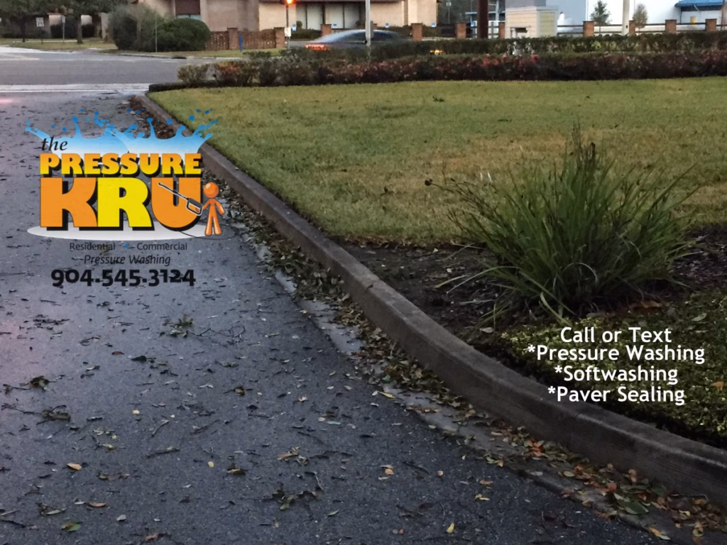 Concrete curb pressure washing in Stillwater before
