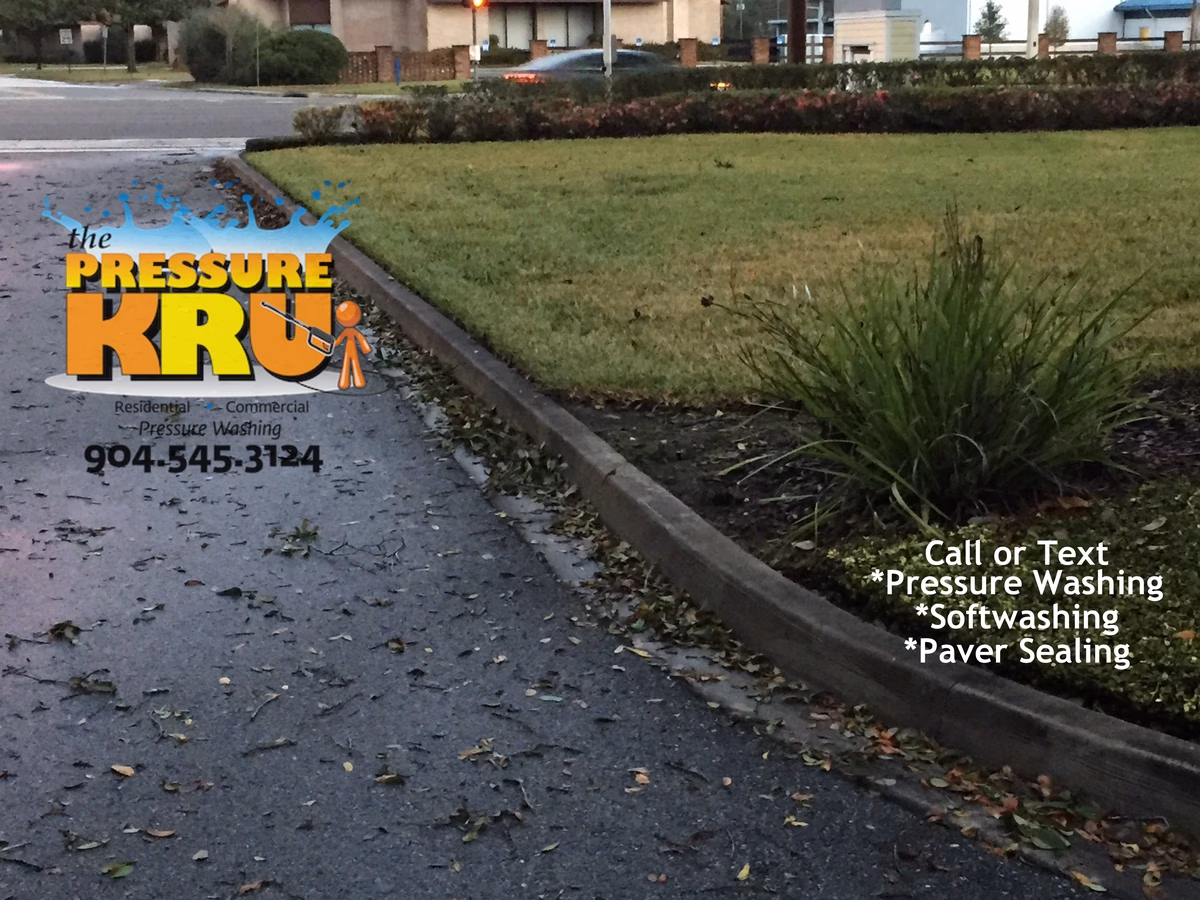 Concrete curb pressure washing in Stillwater before