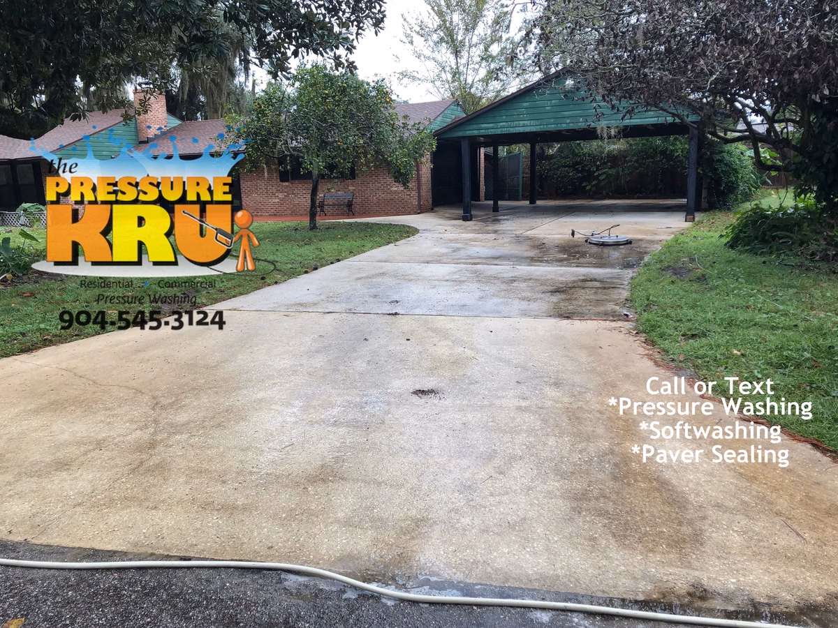 Reliable local cleaner for all your driveway cleaning needs in St. Augustine, FL. Before picture.