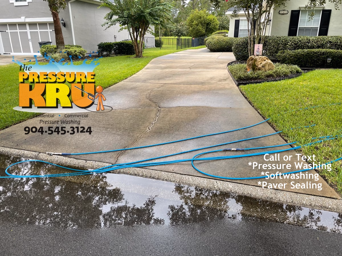 Clean driveway by reliable local pressure washing pro in St. Johns, FL. Before picture.