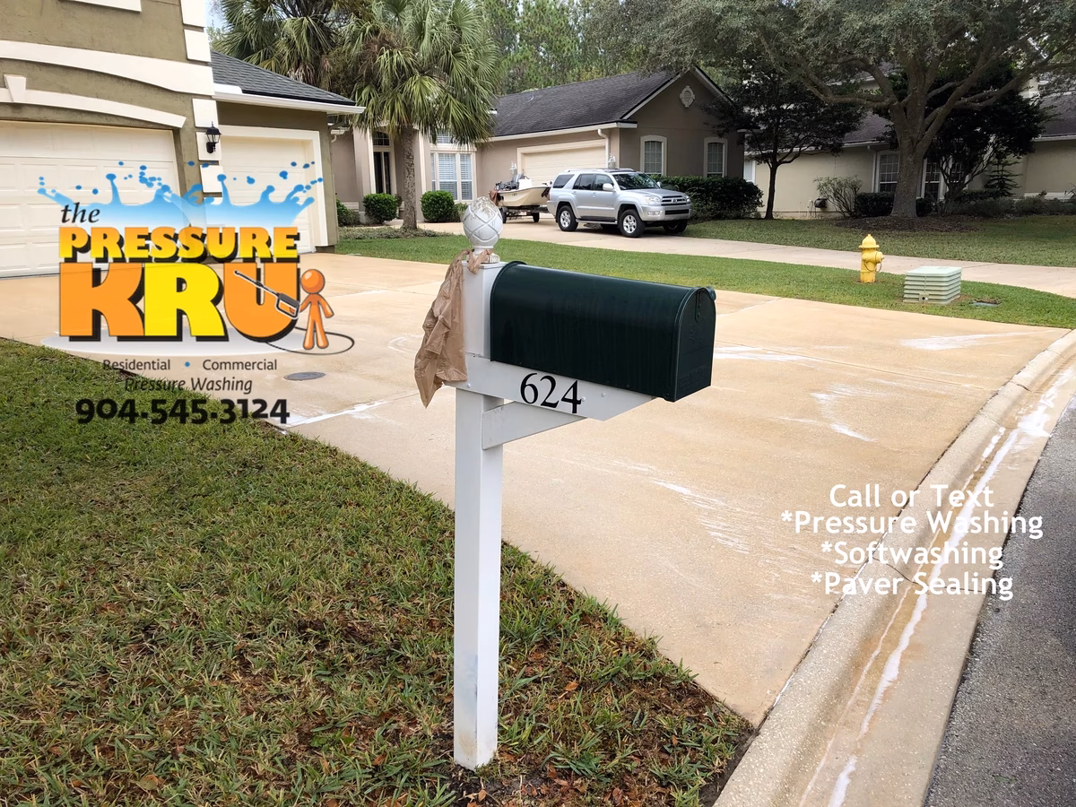 High pressure yet gentle driveway cleaning techniques in St. Augustine, FL 32092. After picture.