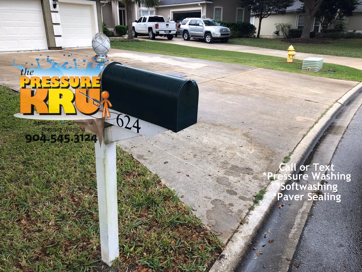 High pressure yet gentle driveway cleaning techniques in St. Augustine, FL 32092. Before picture.