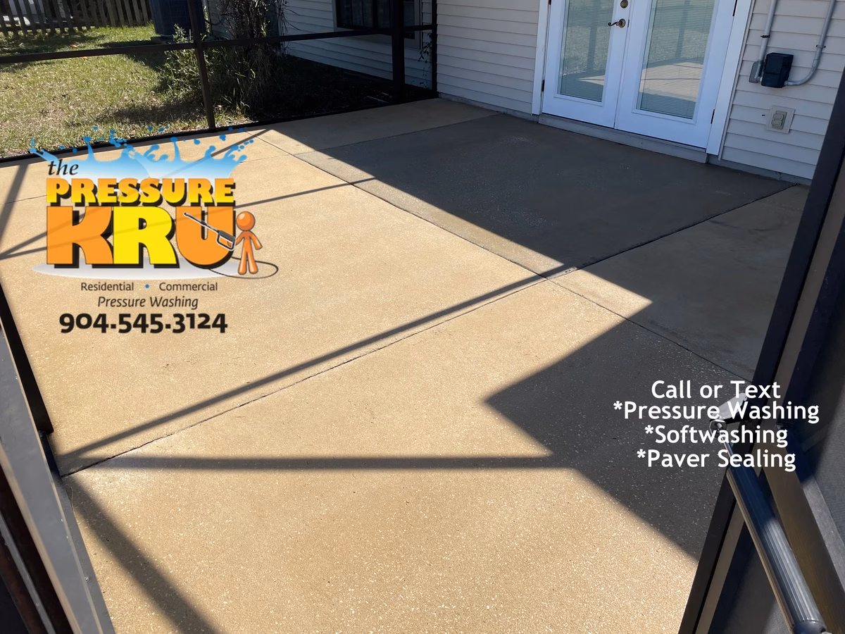 Before and after photos from satisfied patio cleaning in Jacksonville, FL