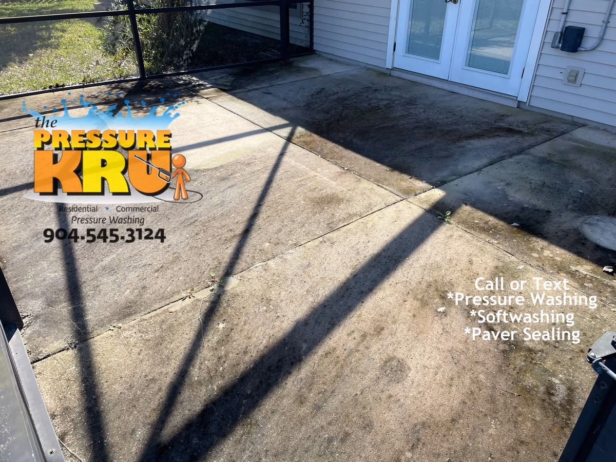 Before and after photos from satisfied patio cleaning in Jacksonville, FL