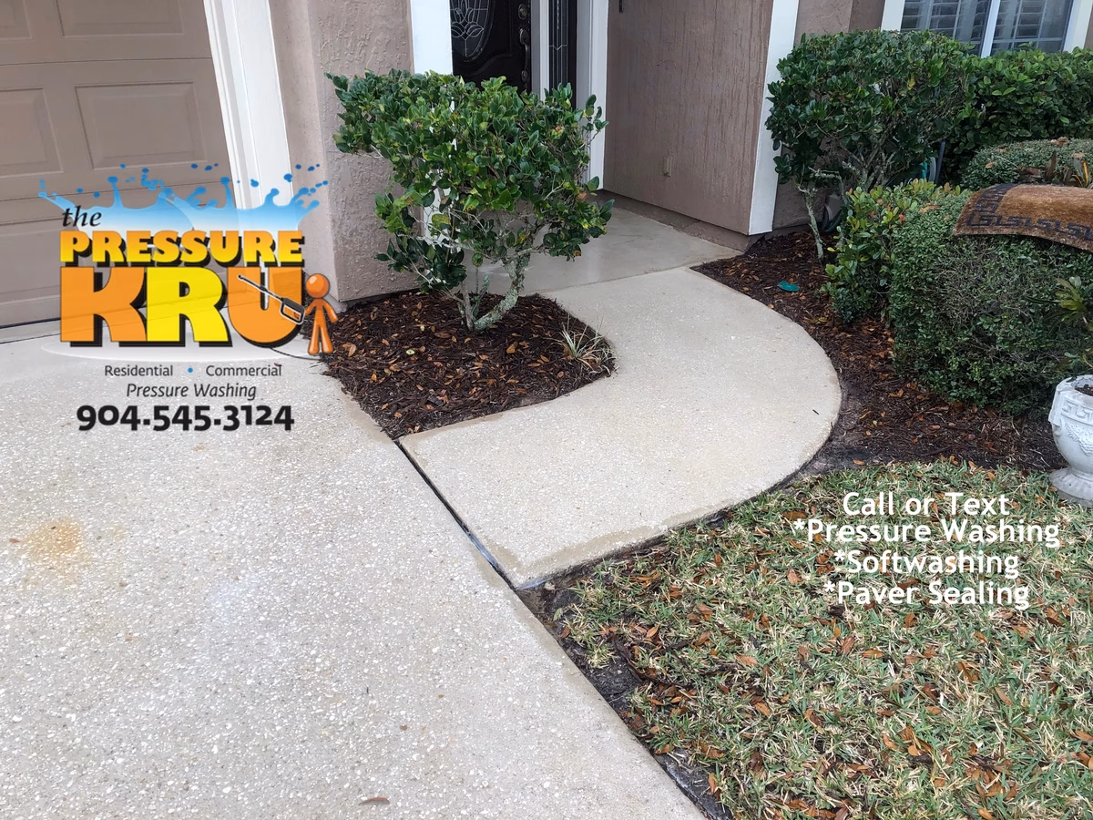 Local pressure washer delivering consistent results in St. Augustine, FL 32092. After cleaning this constantly damp concrete area.