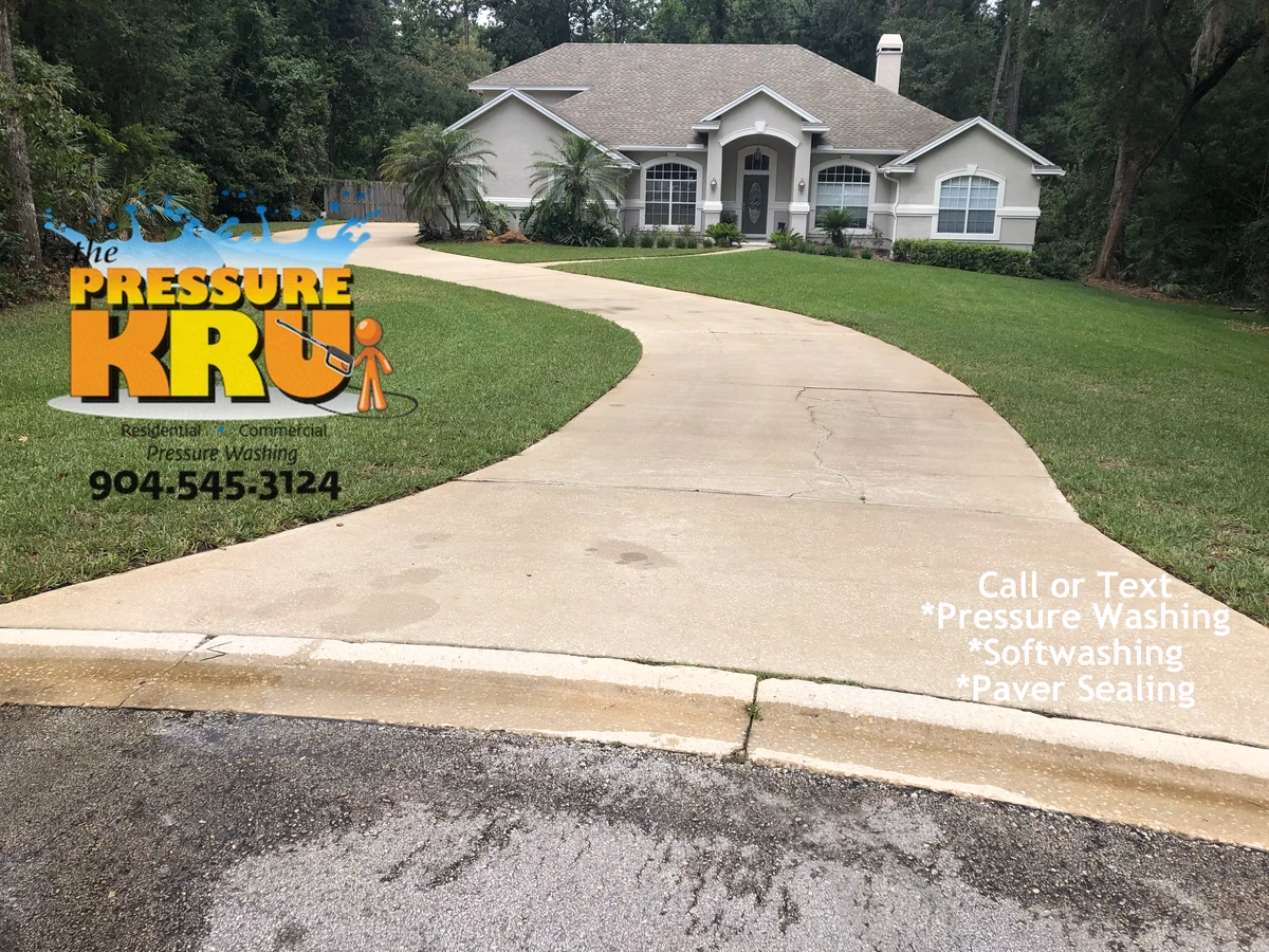 Neighborhood favorite for reliable driveway cleaning maintenance in St. Augustine, FL. After picture showing years of neglect removed.