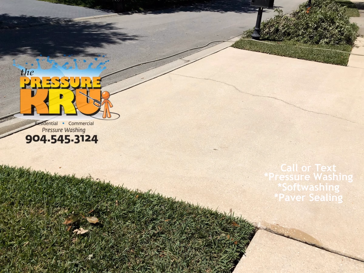 Expert removal of mold, algae, dirt, and grime from driveways and sidewalks in St. Johns, FL. After picture.