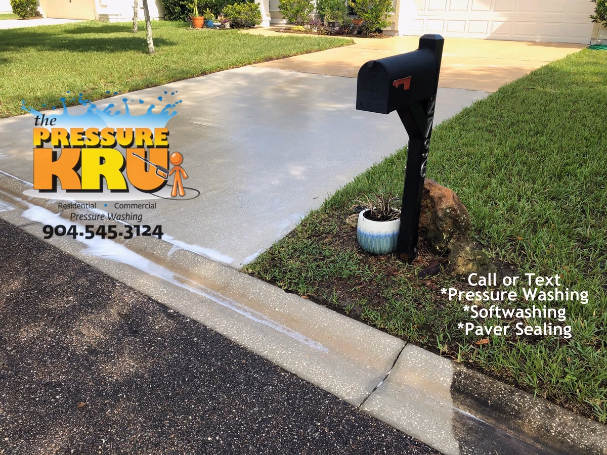 Power washing service revealing true concrete conditions near St. Augustine, FL. After picture.