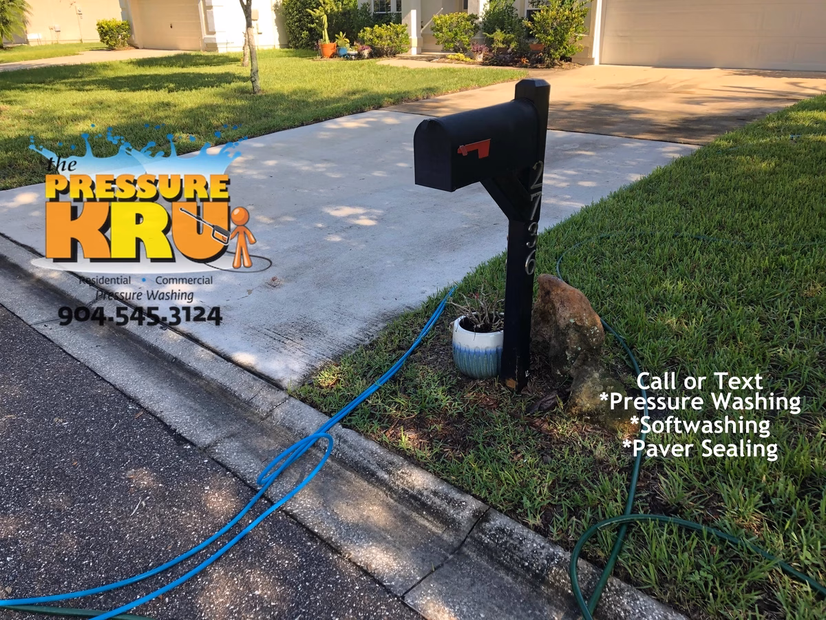 Power washing service revealing true concrete conditions near St. Augustine, FL. Before picture.