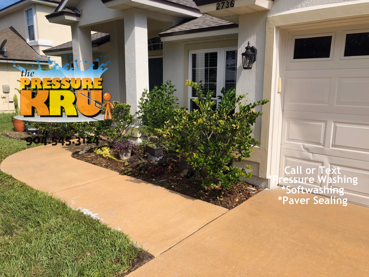 Removing embedded dirt and mold from porous concrete surface near St. Johns, FL. After picture.