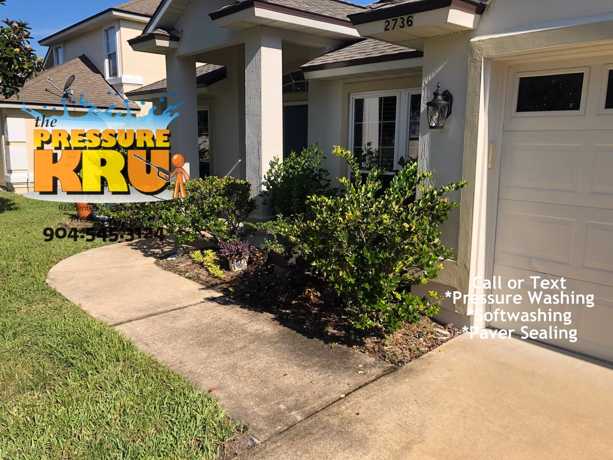 Removing embedded dirt and mold from porous concrete surface near St. Johns, FL. Before picture.