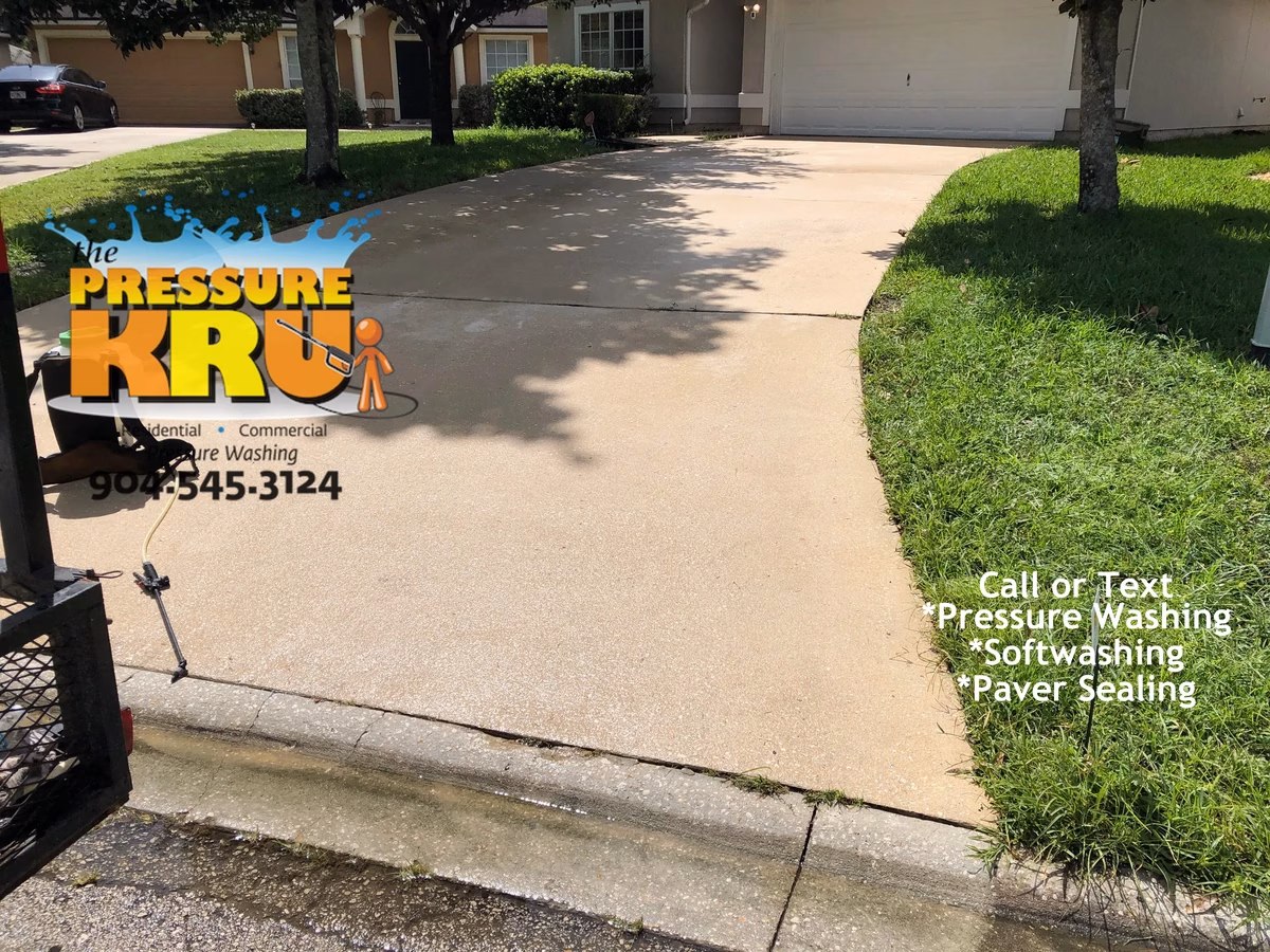 Driveway pressure washing service with same-day availability in St. Augustine, FL near Arbor mill. After cleaning completed.
