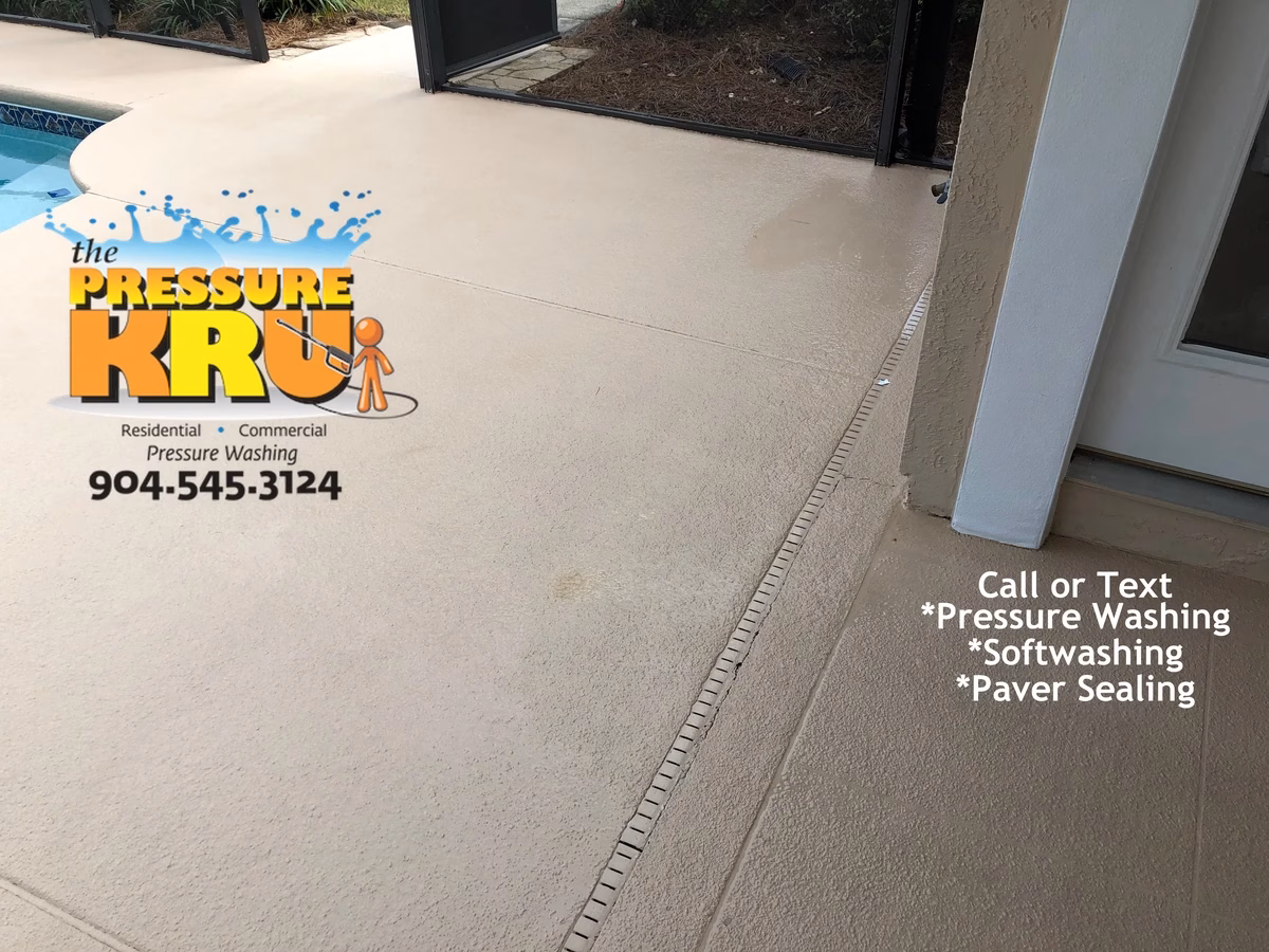 Annual soft washing a customers painted pool deck in Durbin Park after