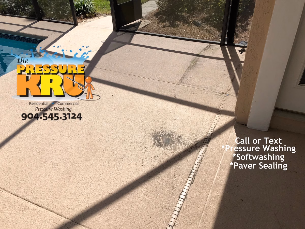 Annual soft washing a customers painted pool deck in Durbin Park before