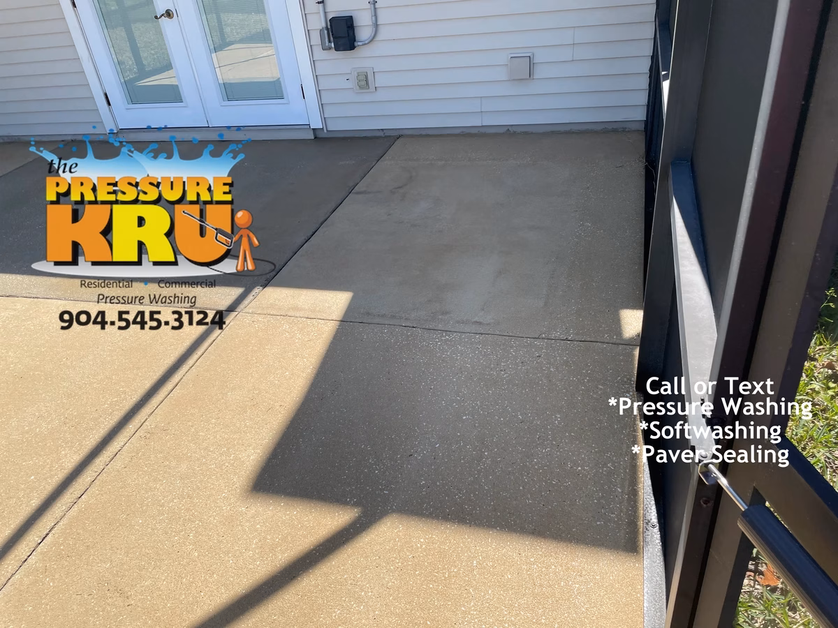 After dirty patio concrete pressure washing in Jacksonville, Florida near Mandarin.