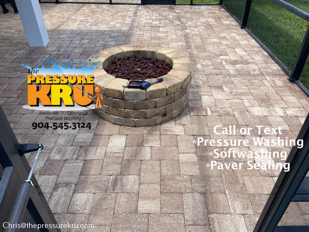 Clean paver patio after pressure washing in South Hampton.