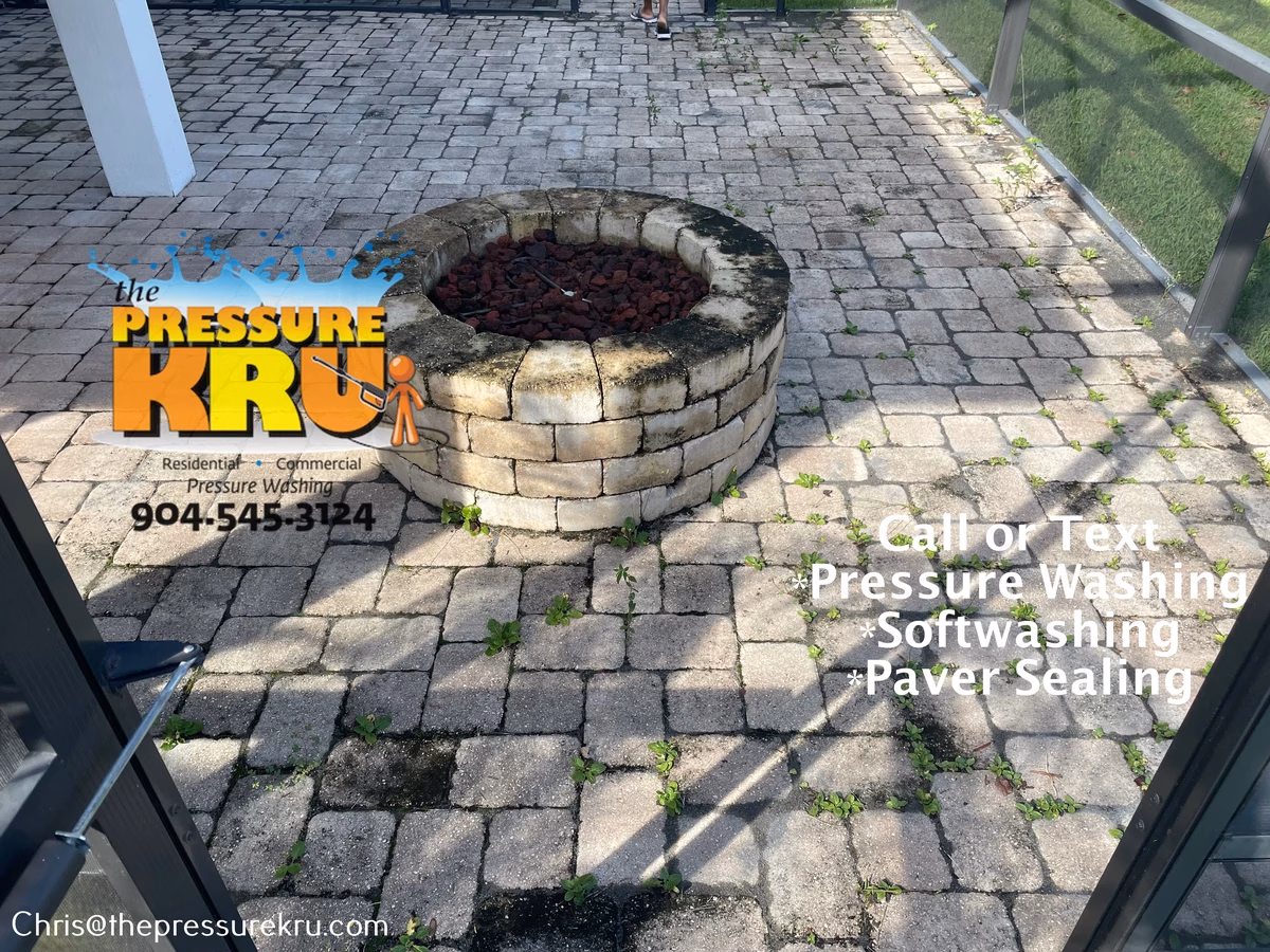 Clean paver patio before pressure washing in South Hampton.